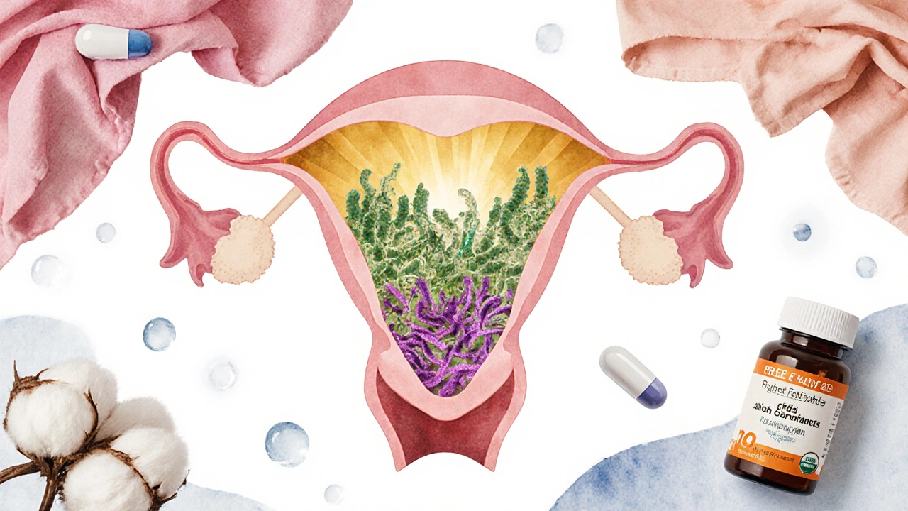 Konceptuální obrázek rovnováhy zdravé mikroflóry v pochvě.