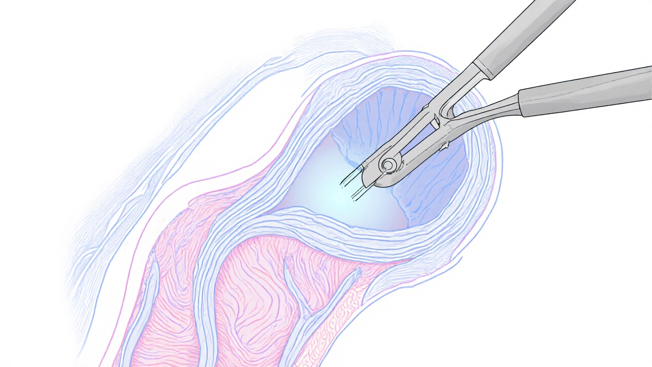 Vnitřní anatomie pochvy a děložního čípku s otevřeným specullem, bez textu.