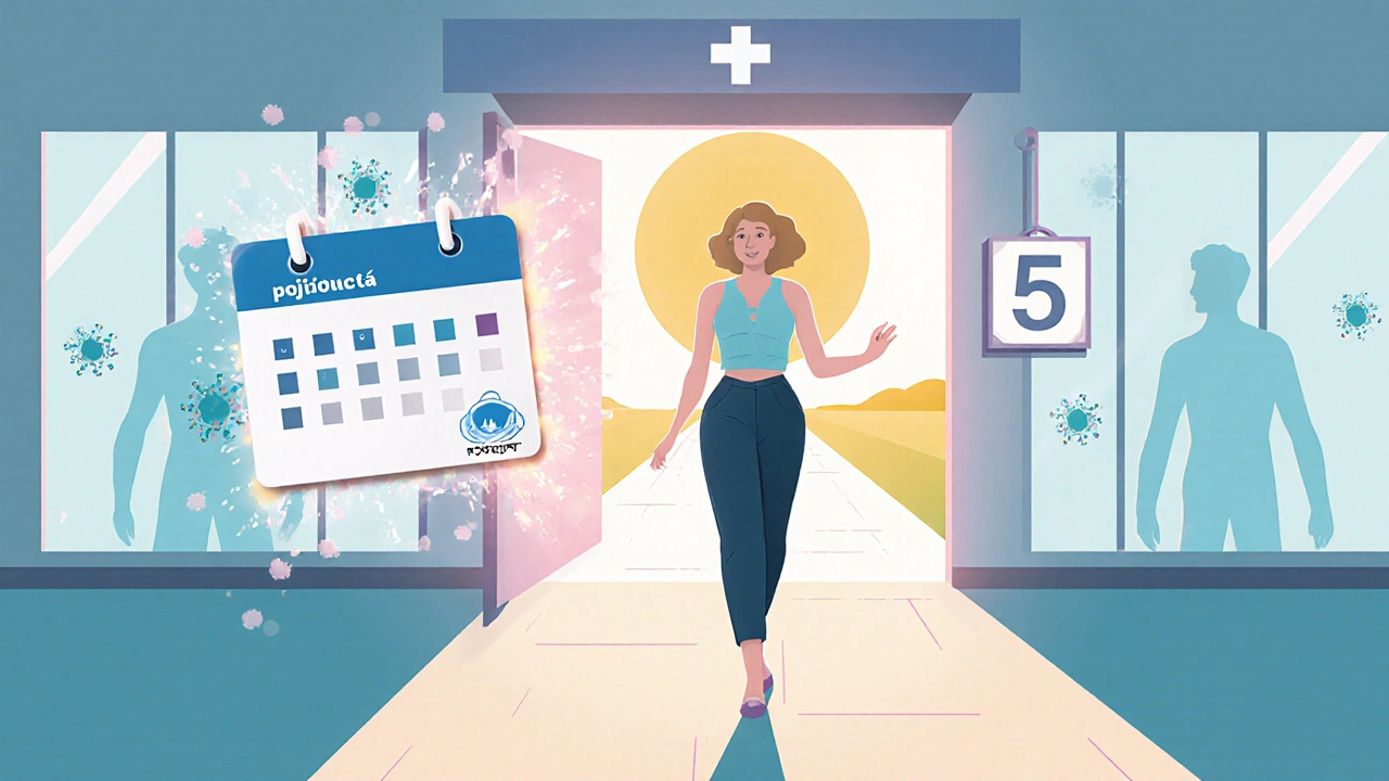 Žena vychází z kliniky s kalendářem pěti let bez rizika rakoviny.