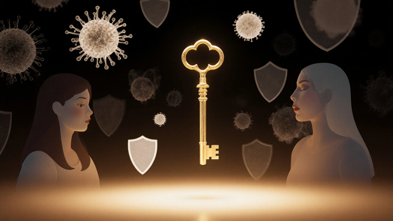 Zlaté speculum symbolizující ochranu a včasnou detekci, abstraktní pozadí.