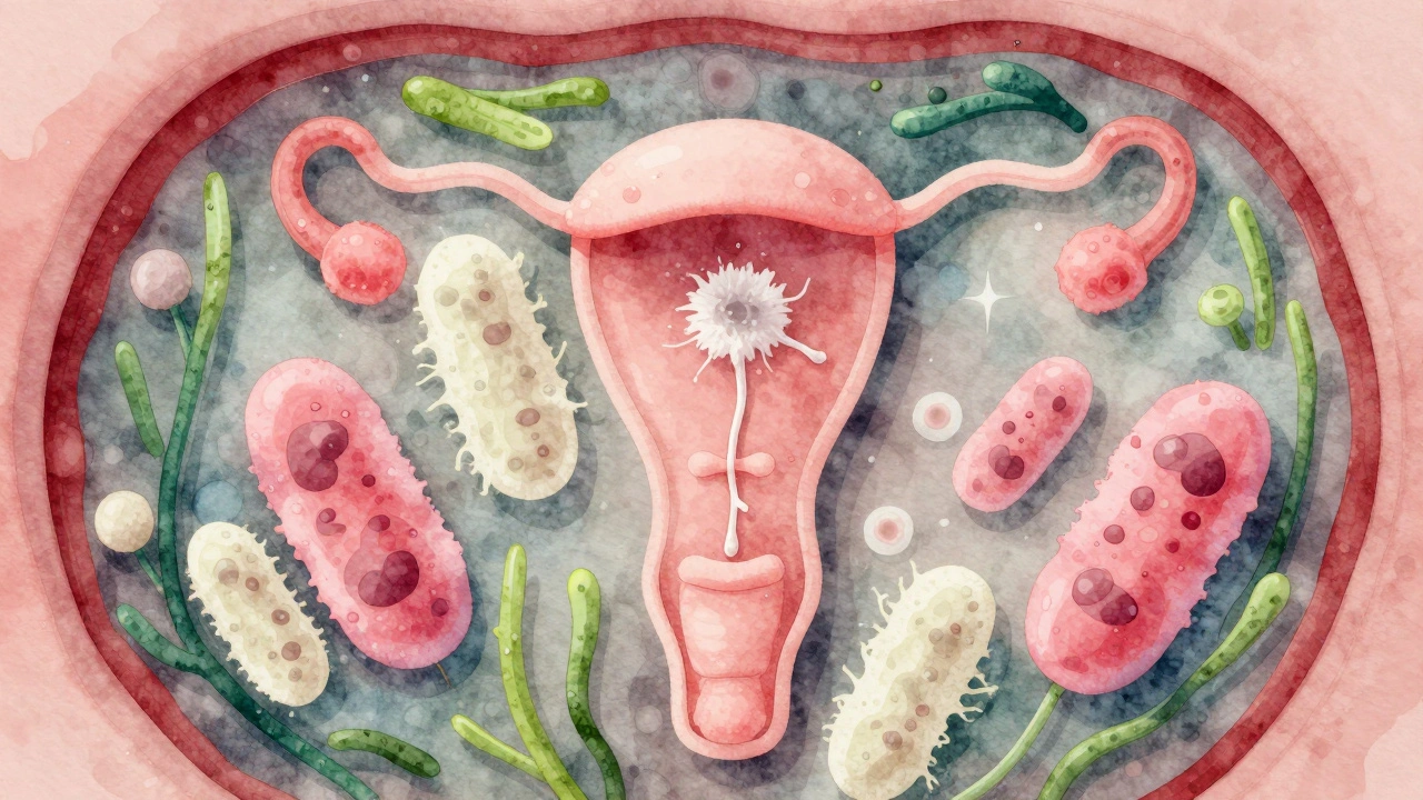 Symbolický obraz vyvážené mikroflóry vagíny.