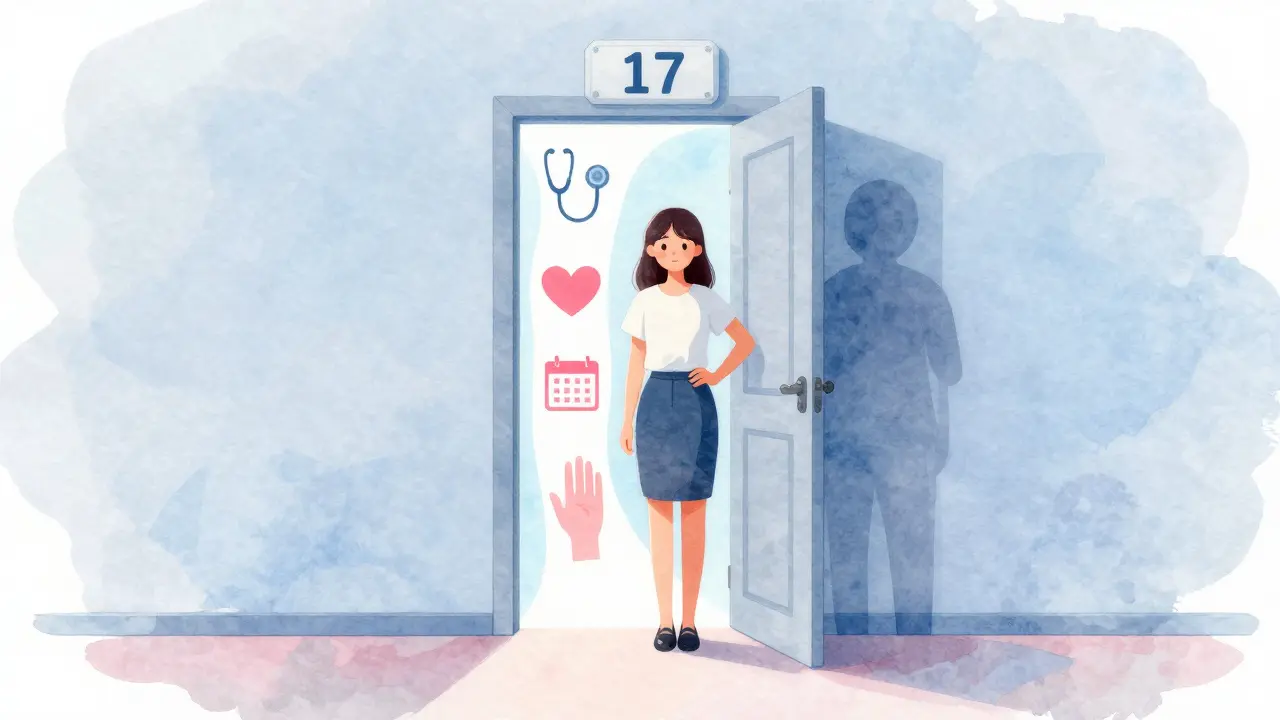 Dívka stojí na prahu věku 17 let, kde strach mizí a podpora svítí.