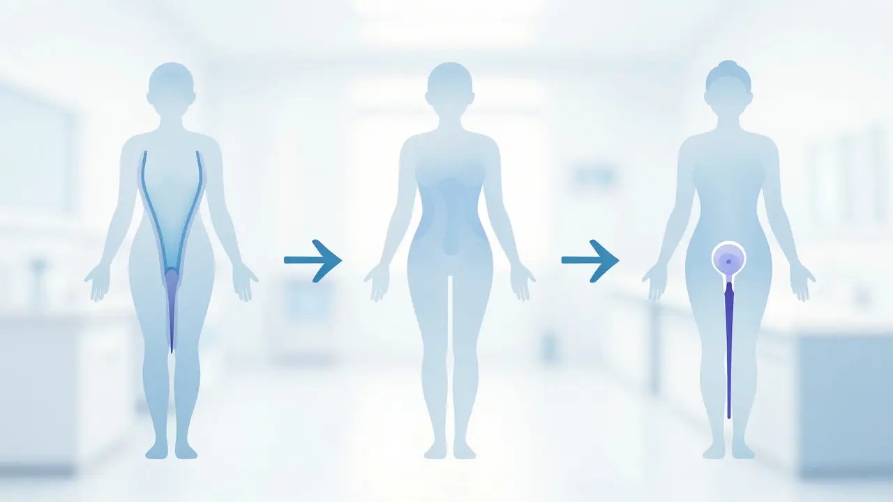 Ilustrace kroku gynekologického screeningu: speculum, odběr buněk a ultrazvuk.