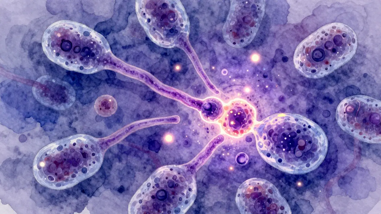 Houby Candida albicans zničeny Clotrimazolem, abstraktní reprezentace