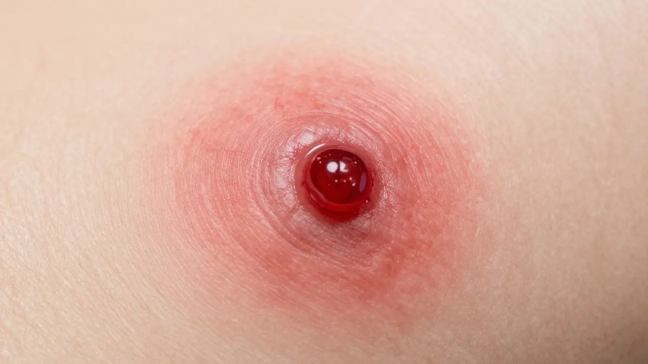 Infekční stehy po porodu - červená a hnisavá oblast.