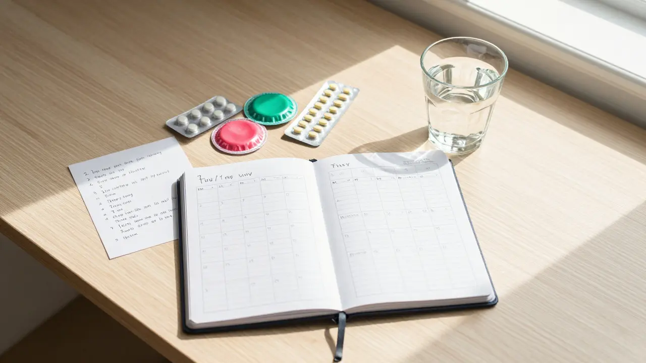  Deníček s cyklem a seznam otázek pro přípravu na návštěvu gynekologa.