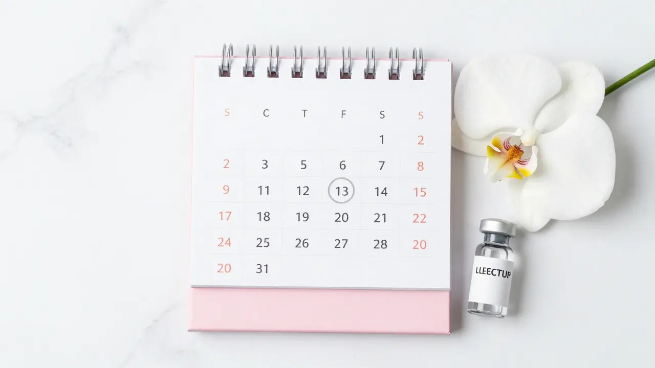 Kalendář s označeným termínem prohlídky a vakcína jako symbol prevence rakoviny.