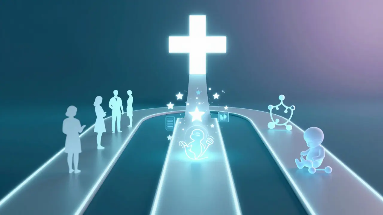 Konceptuální zobrazení tří cest při výběru lékaře: doporučení, recenze a specializace.