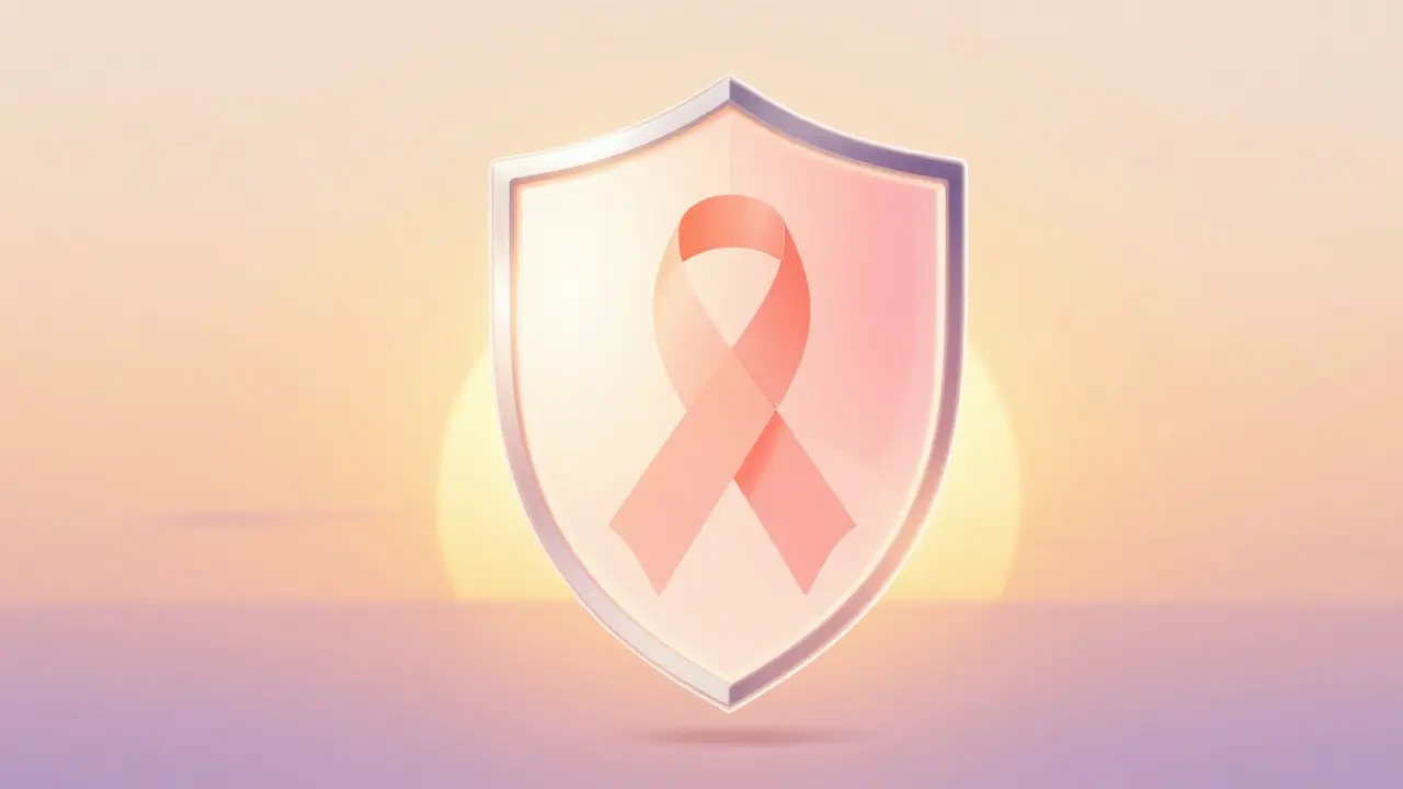 Stylizovaný ochranný štít kolem ženské siluety symbolizující prevenci a vakcinaci.