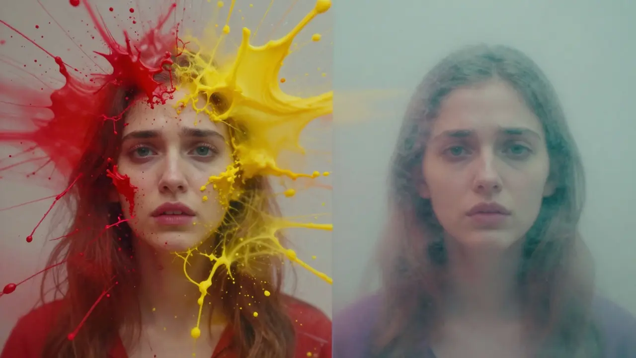 Umělecký obraz znázorňující tlumivý vliv hormonů na emoce.