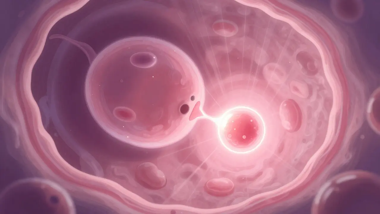 Abstraktní ilustrace implantace embrya do dělohy