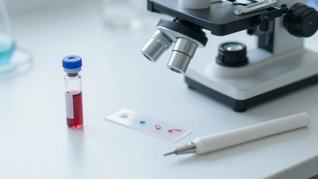 Lékařské vybavení pro vyšetření plodnosti na laboratorním stole