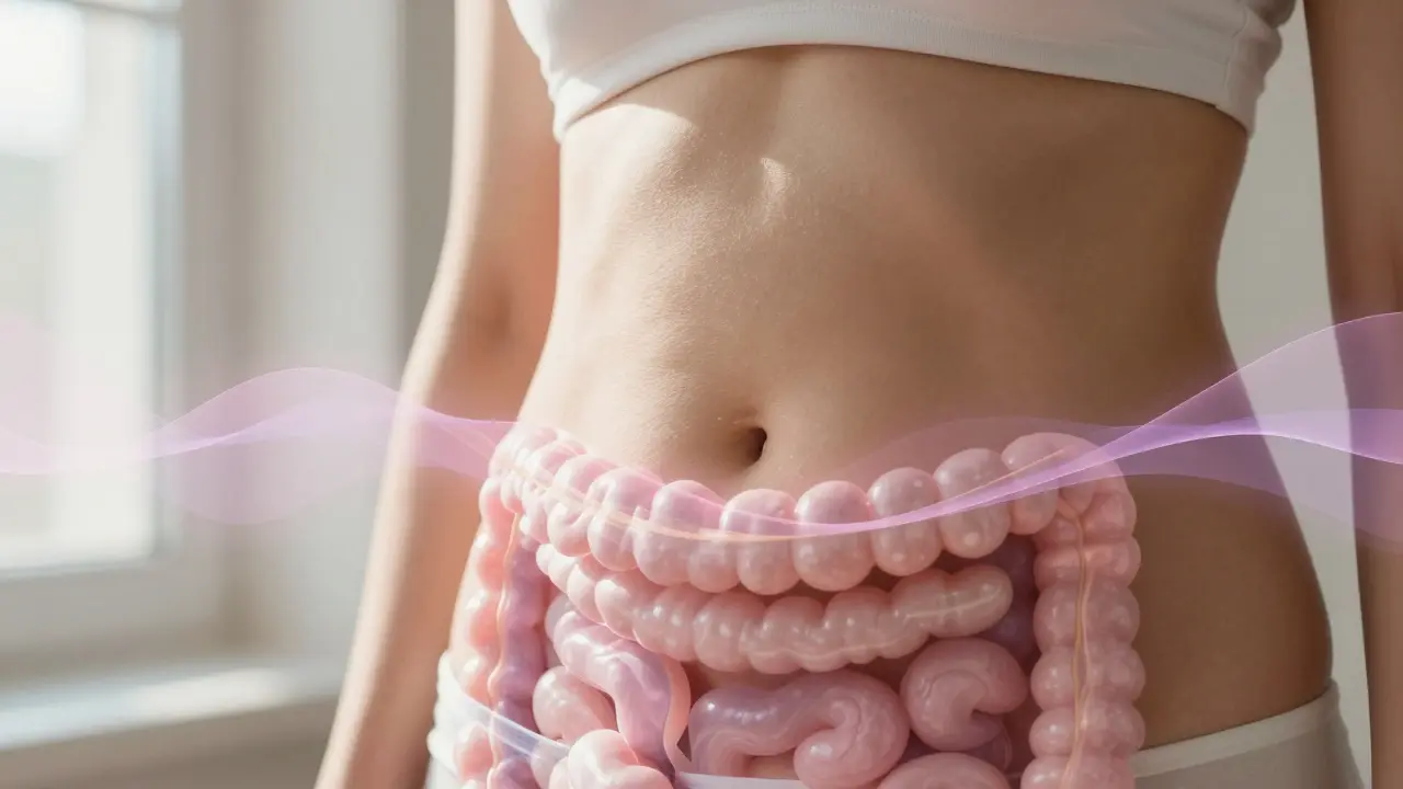 Žena s jemným vizuálním znázorněním hormonálních změn v těle