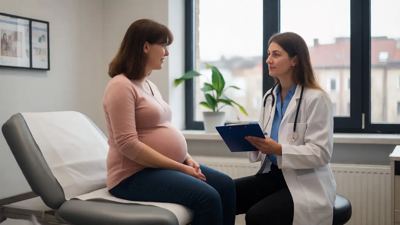 Gynekolog vede důvěrný rozhovor s pacientkou na vyšetřovacím lůžku.
